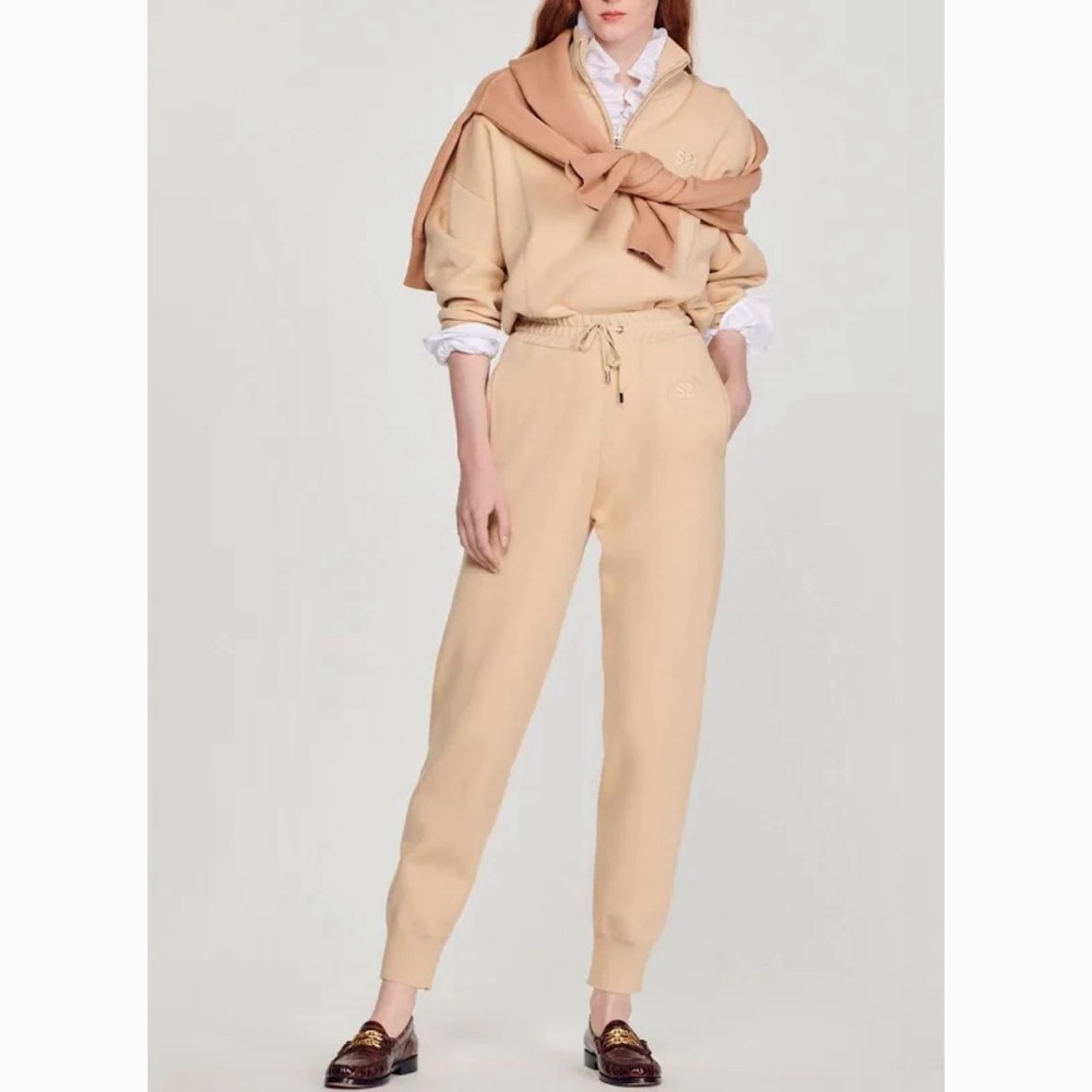 Sandro Bristol High Rise Drawstring Knit Jogger In Sable NWT Size 38